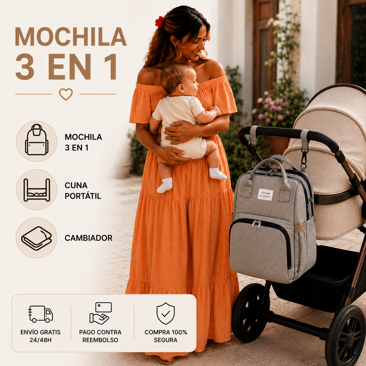 Mochila 3 en 1 Cambiador y Cuna Portátil