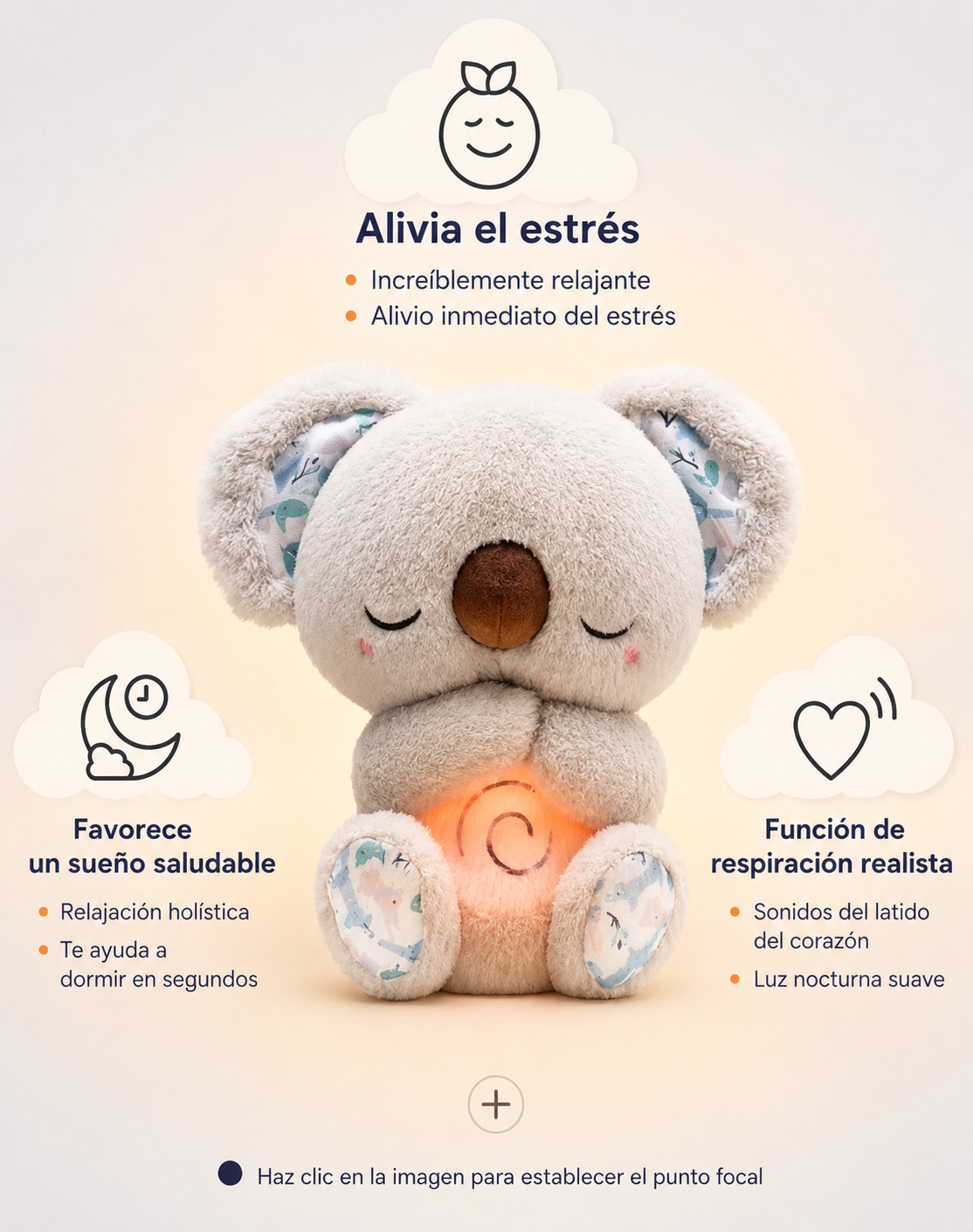 Peluche relajante para bebé que simula respiración