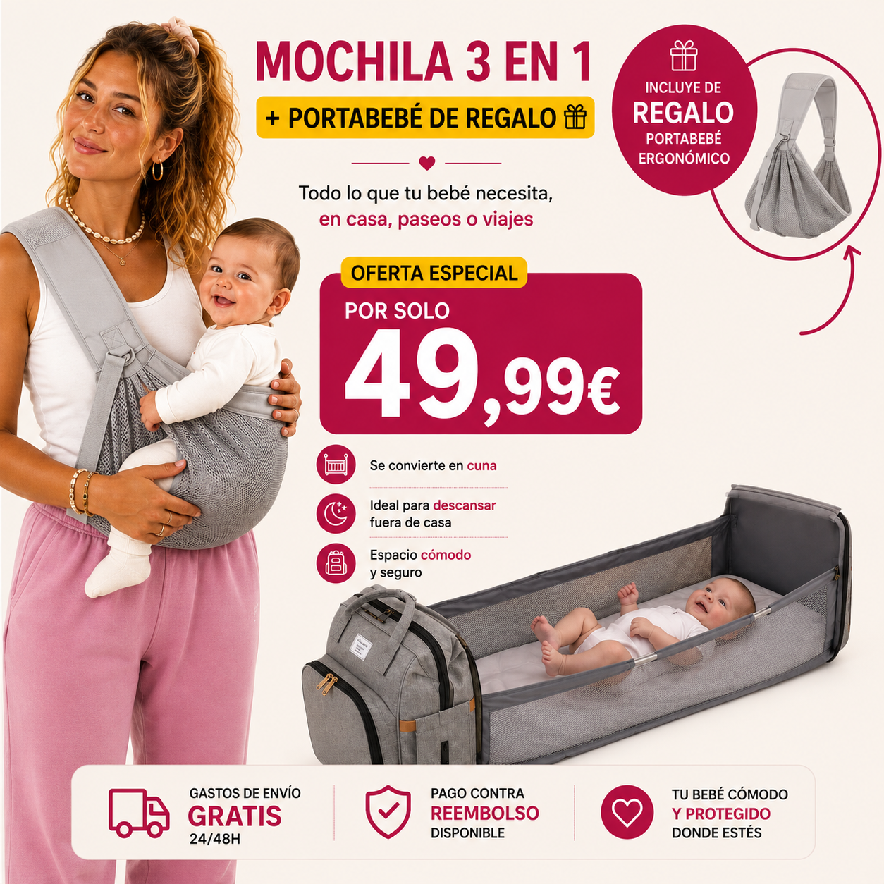 Mochila 3 en 1 + Portabebé Ergonómico De Regalo🎁
